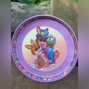 Vintage Easter Bunny metal Party Tray - Purple guc